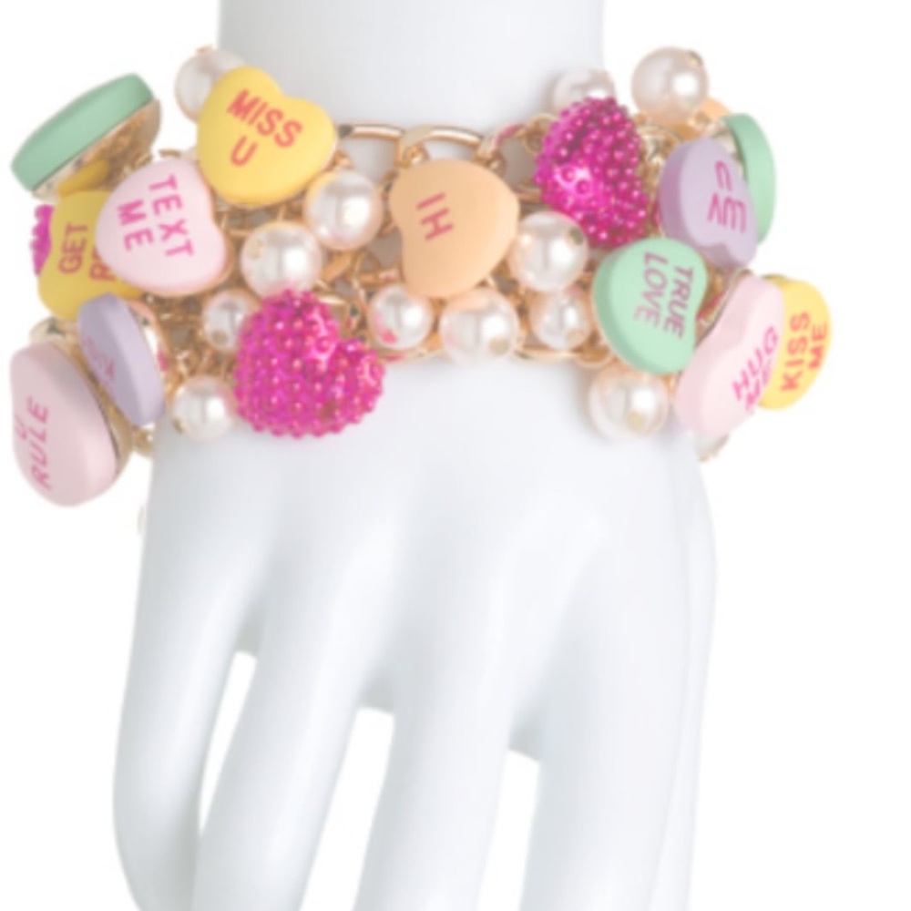 Betsey Johnson Think Pink Sweetheart Conversation Heart Toggle Bracelet